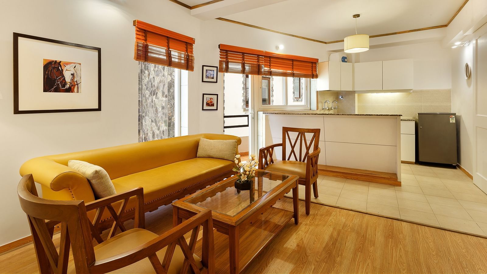 Leaving Area with comfy diwan seatings in One Bedroom Apartments Pinewood Nainital 