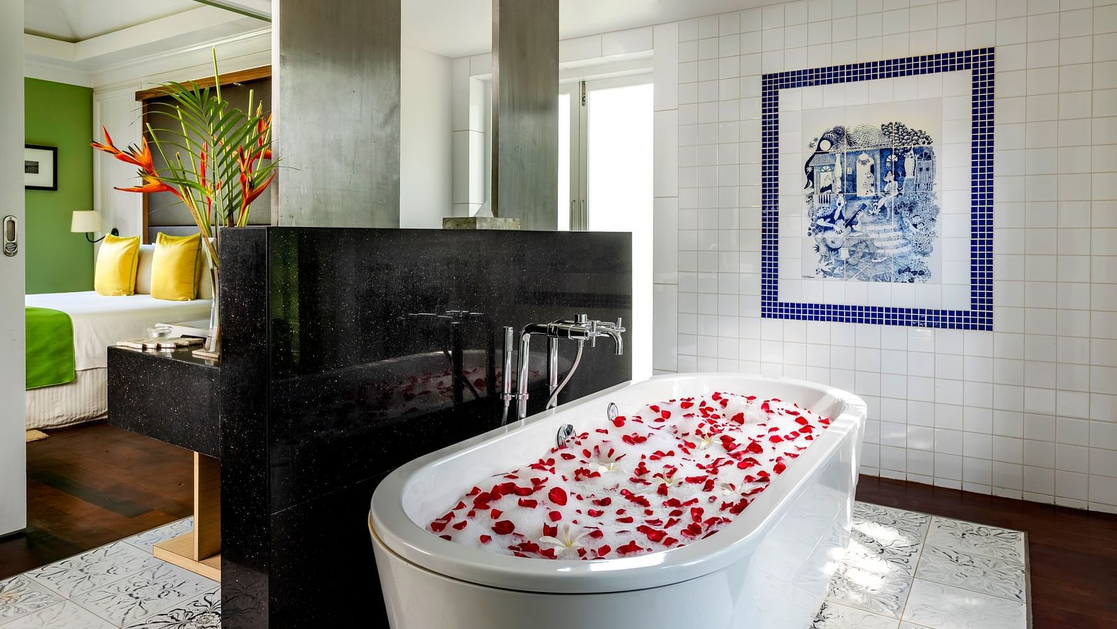 Overview of the bathroom with a bathtub in view inside Presidential Villa - Caravela Beach Resort Goa