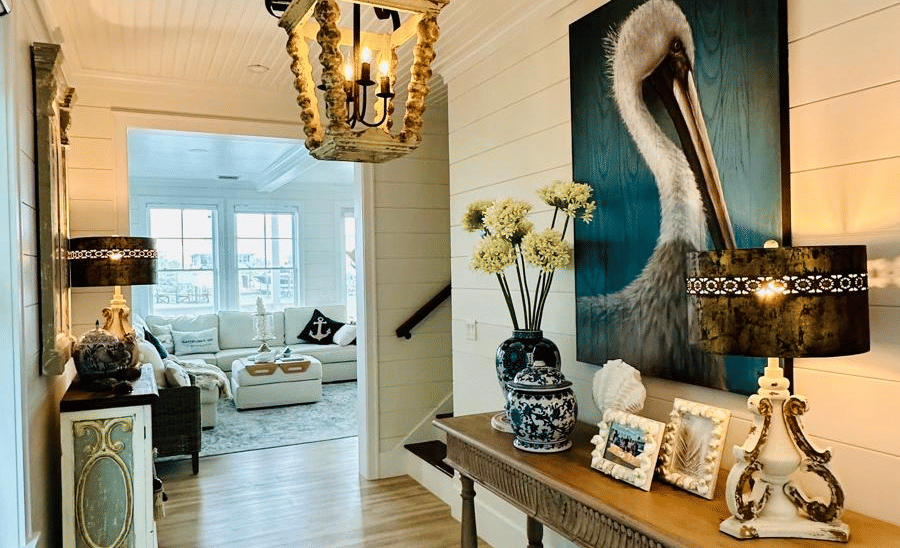 A view of a lobby of Elbow Room Villa 7 in  Abaco inn with modern interiors and rugged mat