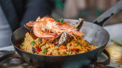 a seafood dish served on a pan