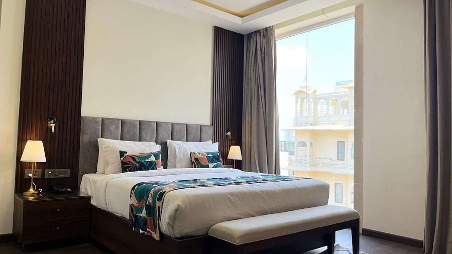premium city view  room with king sized bed at Aura Boutique Hotel, Udaipur