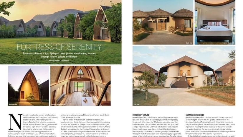Magazine spread showcasing the architecture and luxury villas at Ananta Resort & Spa.
