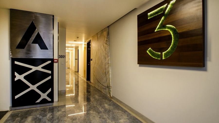Image of the third floor with a sighn 3 on the wall at Art Boutique Hotel, Hyderabad 