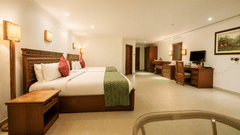 Family Room with a king bed, green accents, and an in-room jacuzzi tub at Chariot Beach Resorts, offering a spacious and relaxing stay.