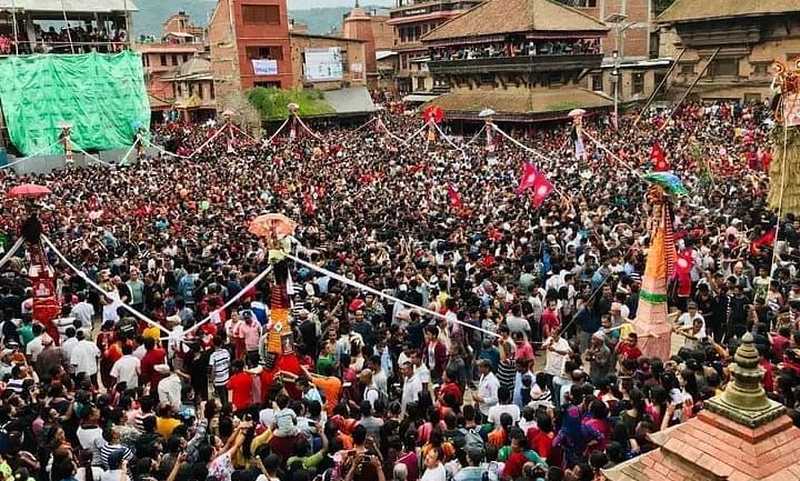 Crowd gathered to celebrate the Gai jatra festival