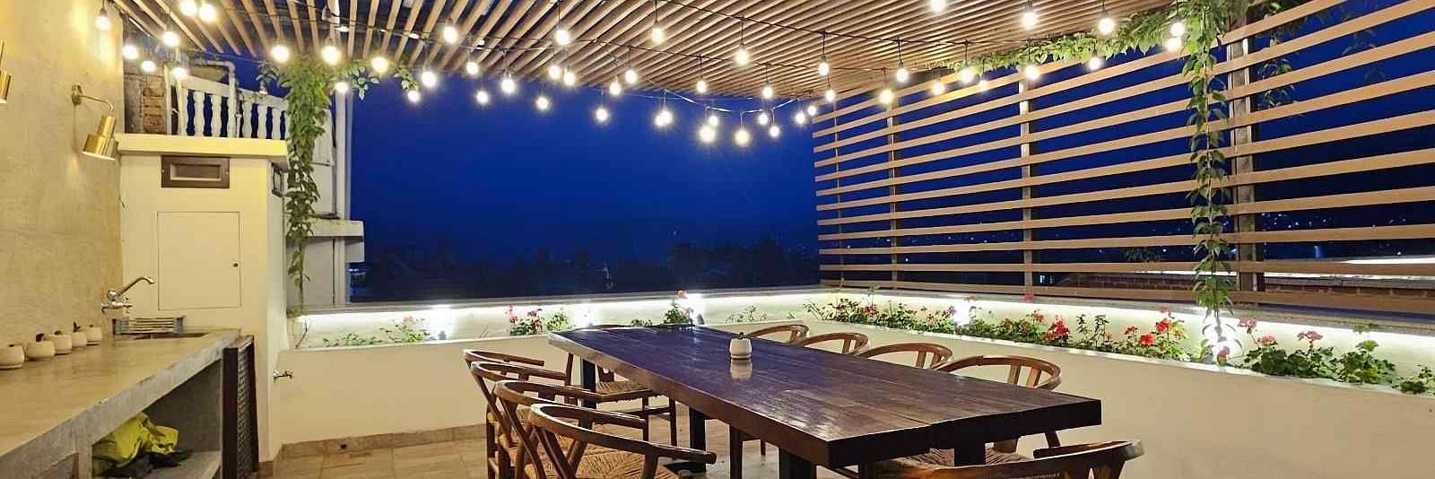 The rooftop Nanee Chefs Table which is decorated with beautiful lighting