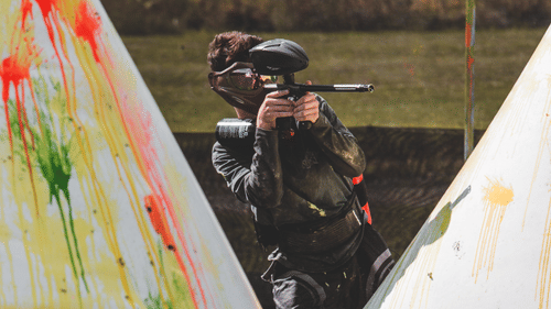 A person participating in paint ball