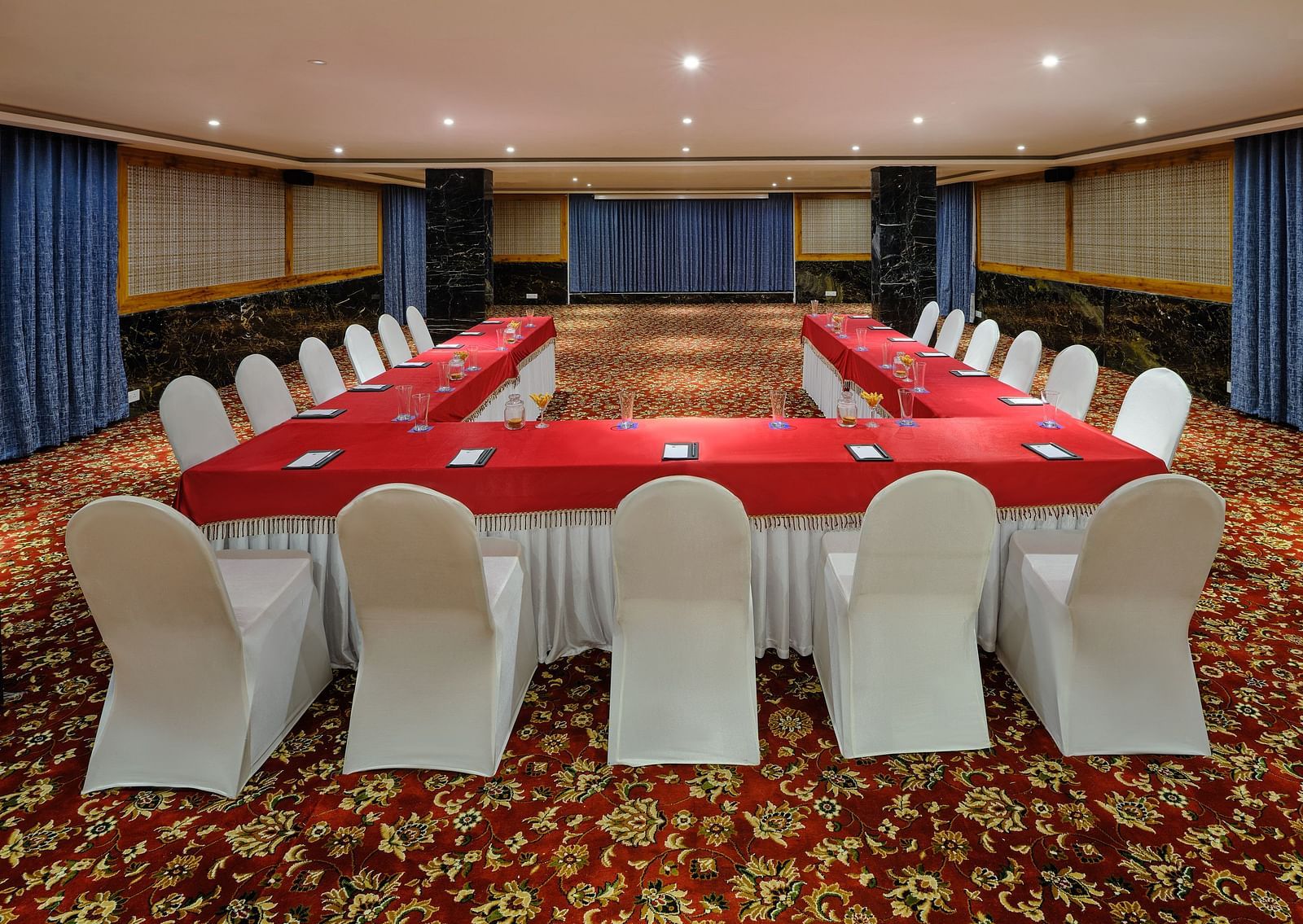 Seating arrangement in the Carnival banquet hall at Essentia Premier Hotel, Chennai