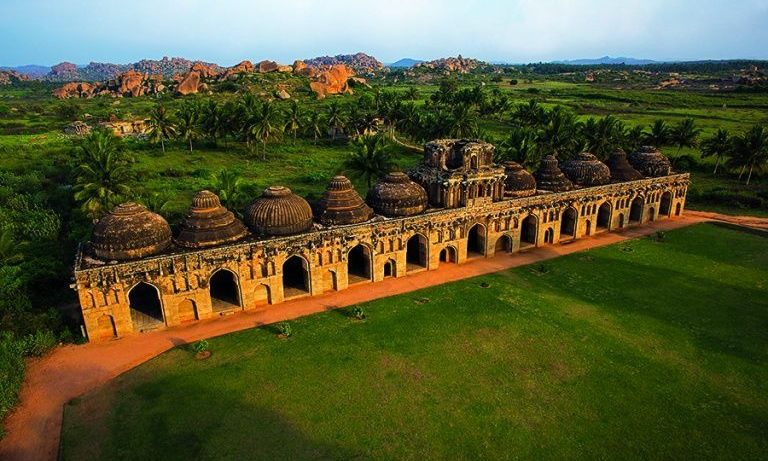 Elephant Stables at Hampi with domed roofs.