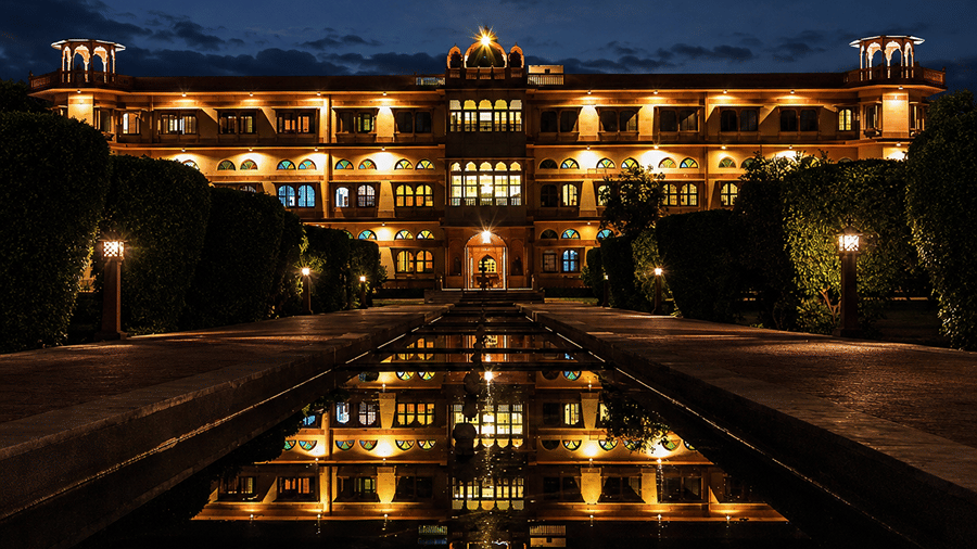 Facade-Blue-Hour Palace Reflections-Umaid Palace Dausa-Resort Near Delhi NCR