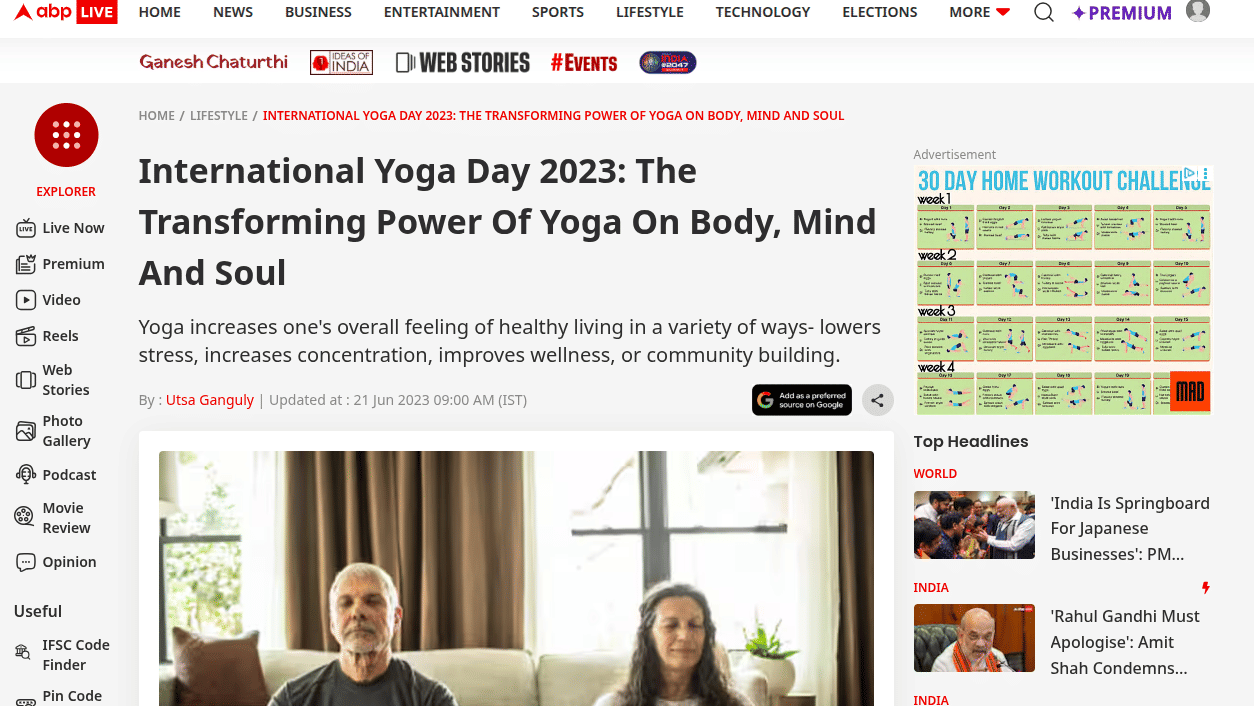 International Yoga Day 2023 story exploring yoga practices and wellness tips.