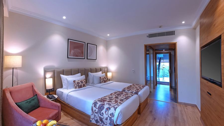 A well decorated room at Royale Sarovar Portico, Agra