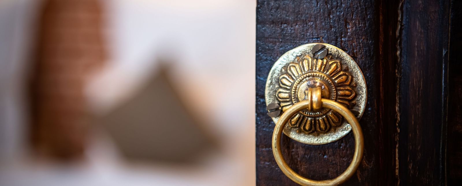  A door with a brass handle that leads into a room at The Nanee.