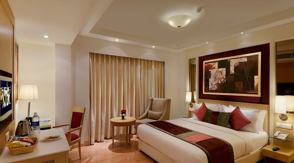 view of the double size bed at Superior Room of Inde Hotel Vista Woods, Gurgaon