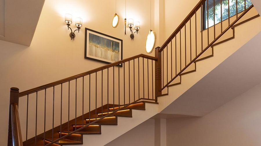  wooden staircase at Golak by Denissons Presidential Villa, Madikeri
