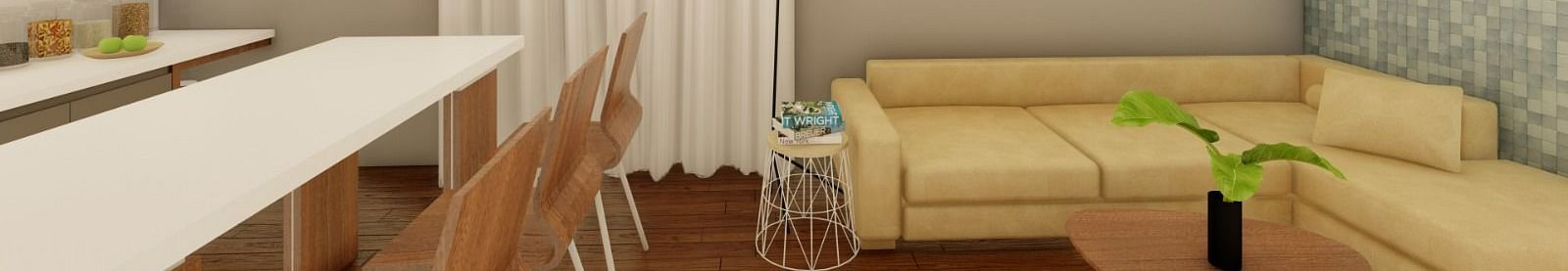 Living room of the Trishvam Suites, giving the viewers a glance of the Kitchen cabinets, at the Trishvam Symphony, Krishnagiri