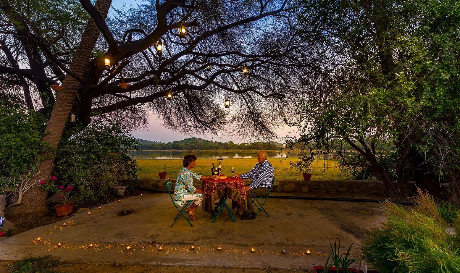A romantic dinner arrangement during the day - Dev Shree, Deogarh