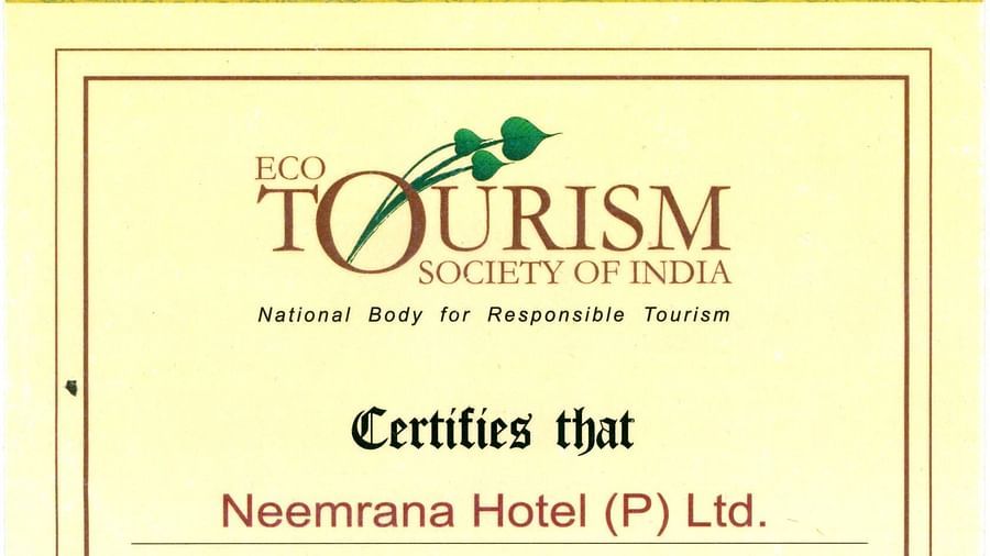 Tourism society of India certificate to NHPL - March-2012