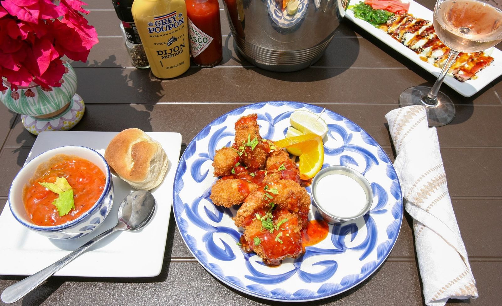 Breakfast plate with fruits, eggs, and seafood on a table | Abaco Inn