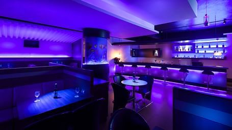 A view of the Bar with blue lightning at Regency Tuticorin by GRT Hotels.