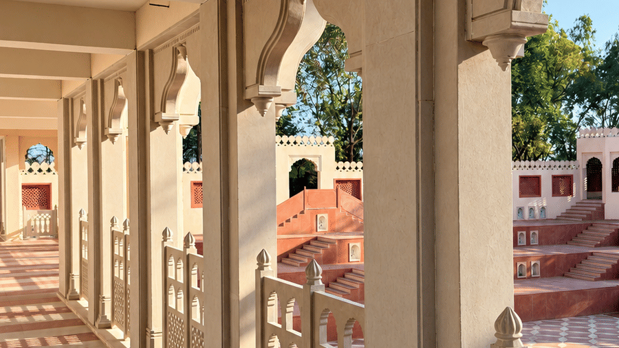 Baori-Stepwell-Events Venue-Day View-Sunlit Heritage Corridor and Courtyard