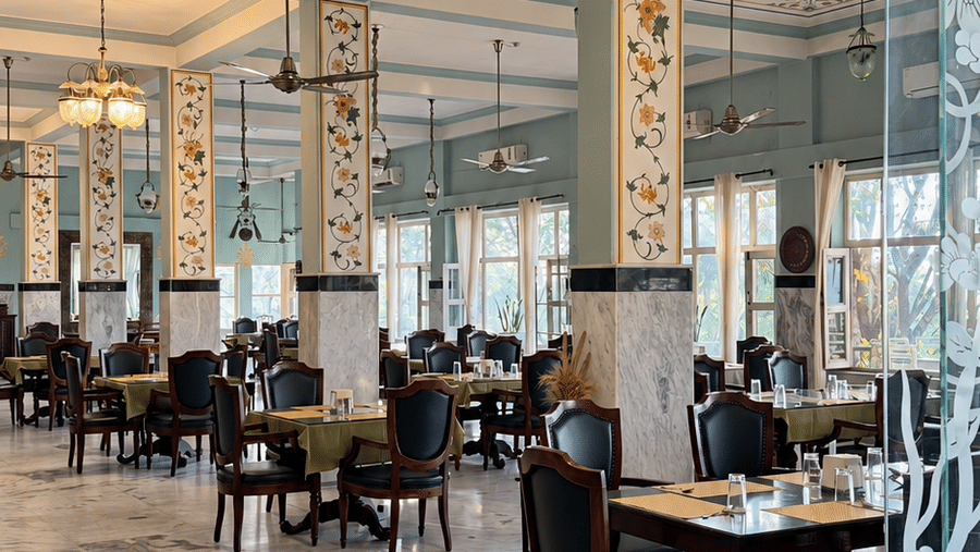 Dining -Fateh Mahal-Elegant Floral Ceiling Dining Room