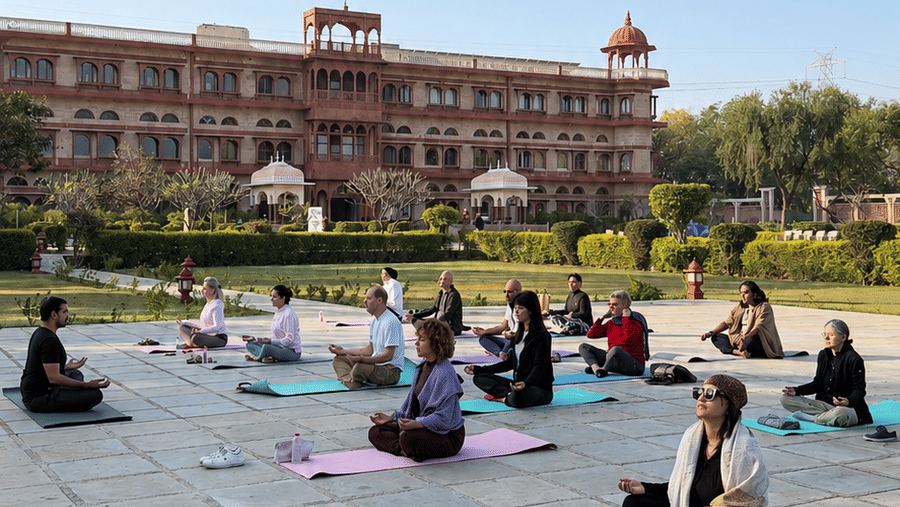 Palace Courtyard Morning Meditation-Umaid Palace Dausa-Resort Near Jaipur