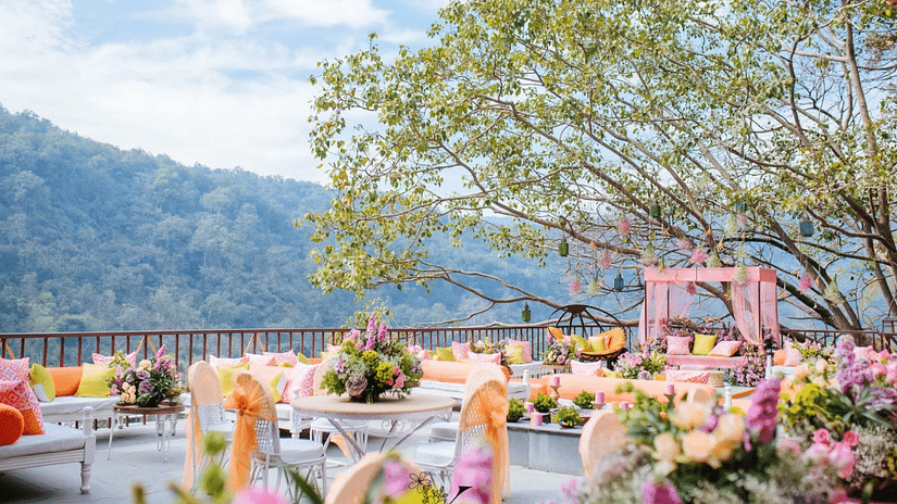 Scenic view with mountains in the background for a wedding