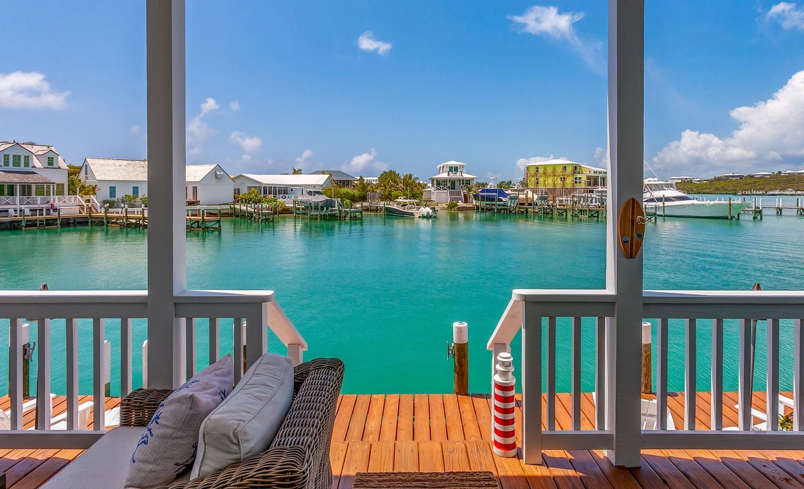 sea view from the dock with a chair at Abaco Inn.
