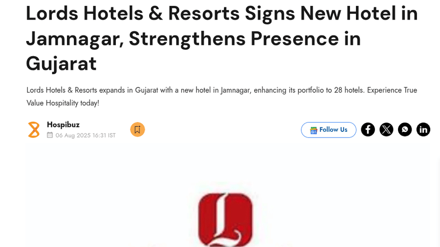 Lords Hotels & Resorts Signs New Hotel in Jamnagar