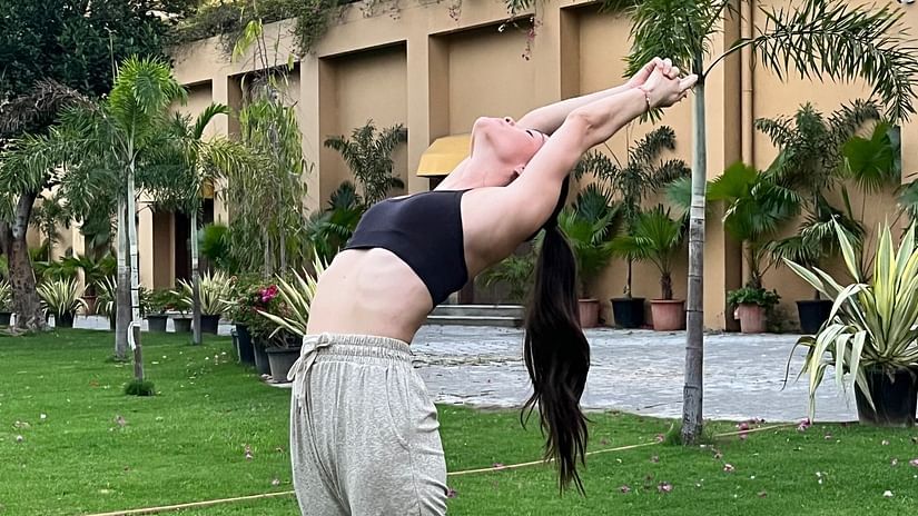a girl doing yoga