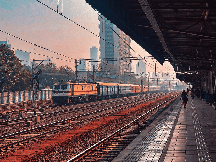 A train from Coimbatore to Chennai arriving at an empty platform