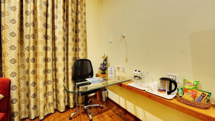 Club Room with work desk and kettle 