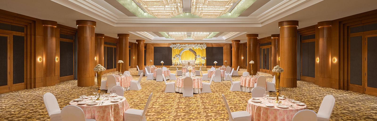 Seating arrangement in Orchid Hall at Essentia Luxury Hotel, Indore