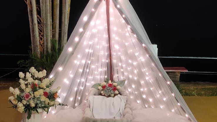 an image of a banquet space decorated for a wedding celebration