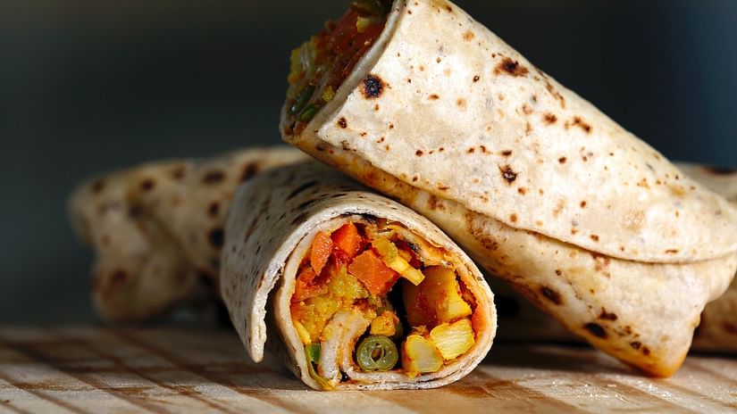 Vegetables wrapped in a soft roti