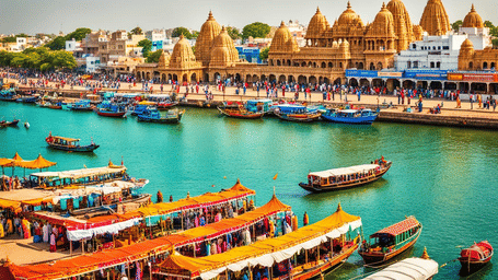 A crowded port with many small, colourful boats.