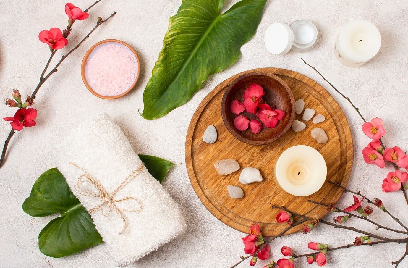 A flat lay of spa or wellness items.