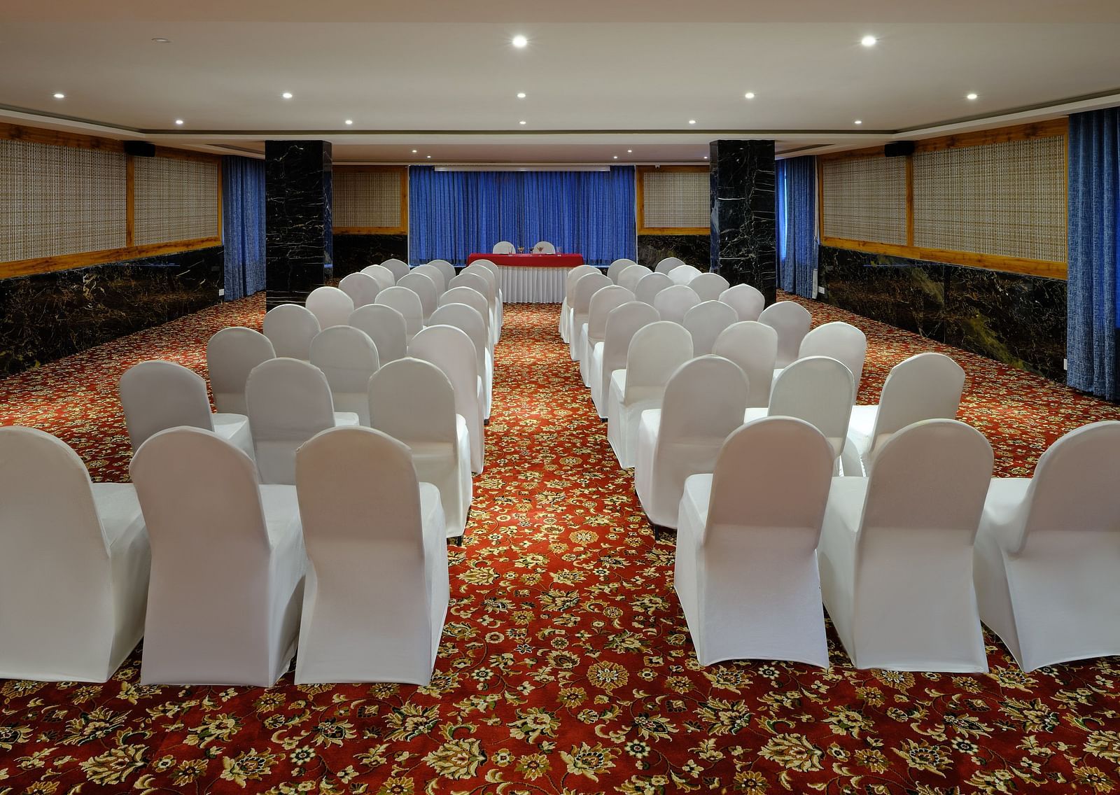 Seating arrangement in the Carnival banquet hall at Essentia Premier Hotel, Chennai.