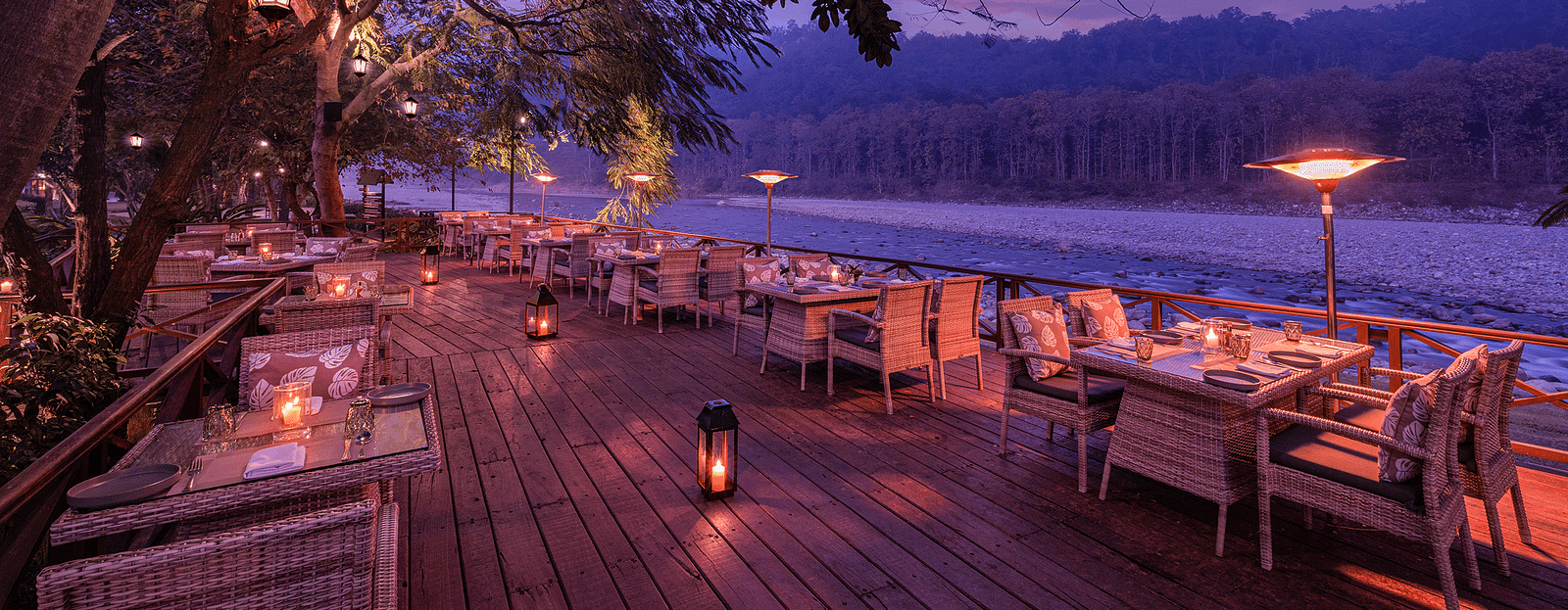 An image of an outdoor dining area beside a lake - The Riverview Retreat,  Corbett