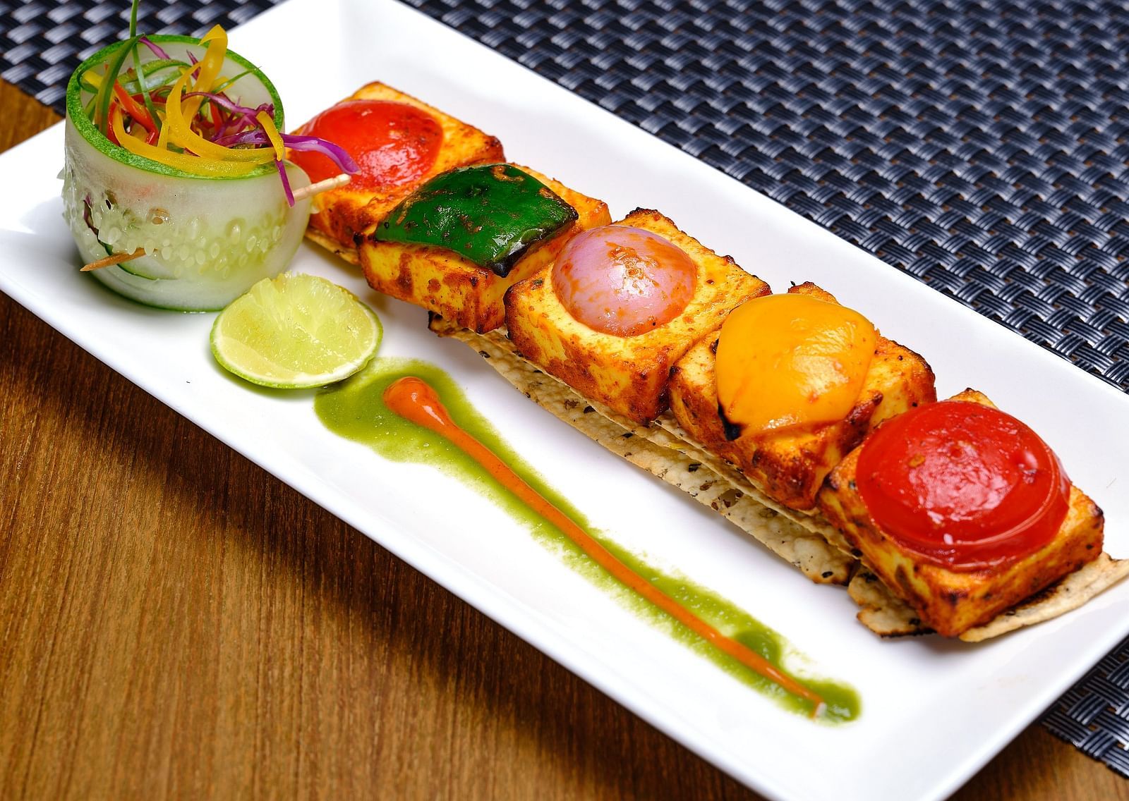 Paneer tikka served alongside some mint chutney at Essentia Premier Hotel, Chennai