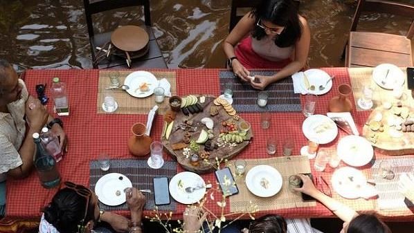 Top down shot of people having a meal