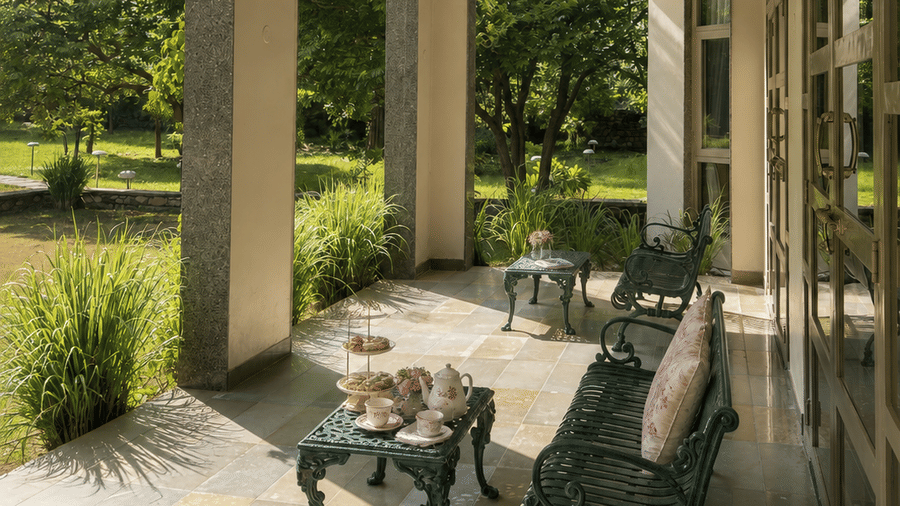 Sunlit Garden Veranda Tea Setting-Surya Bagh