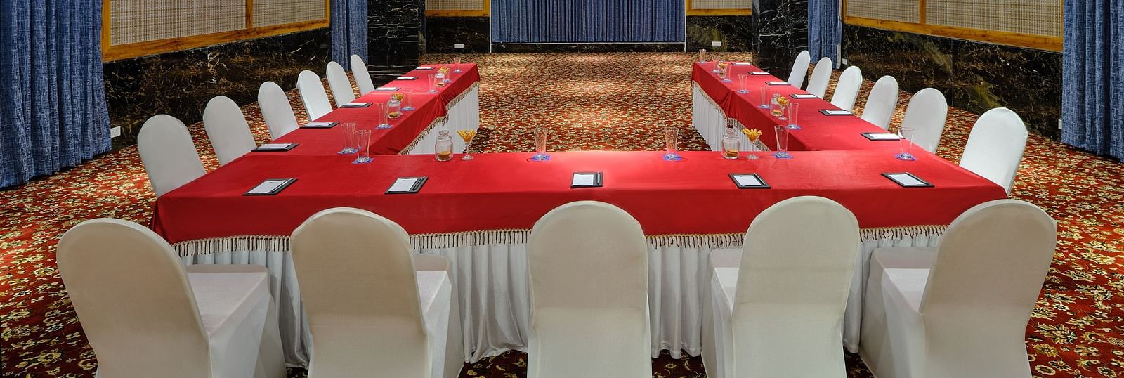 Seating arrangement in the Carnival banquet hall at Essentia Premier Hotel, Chennai