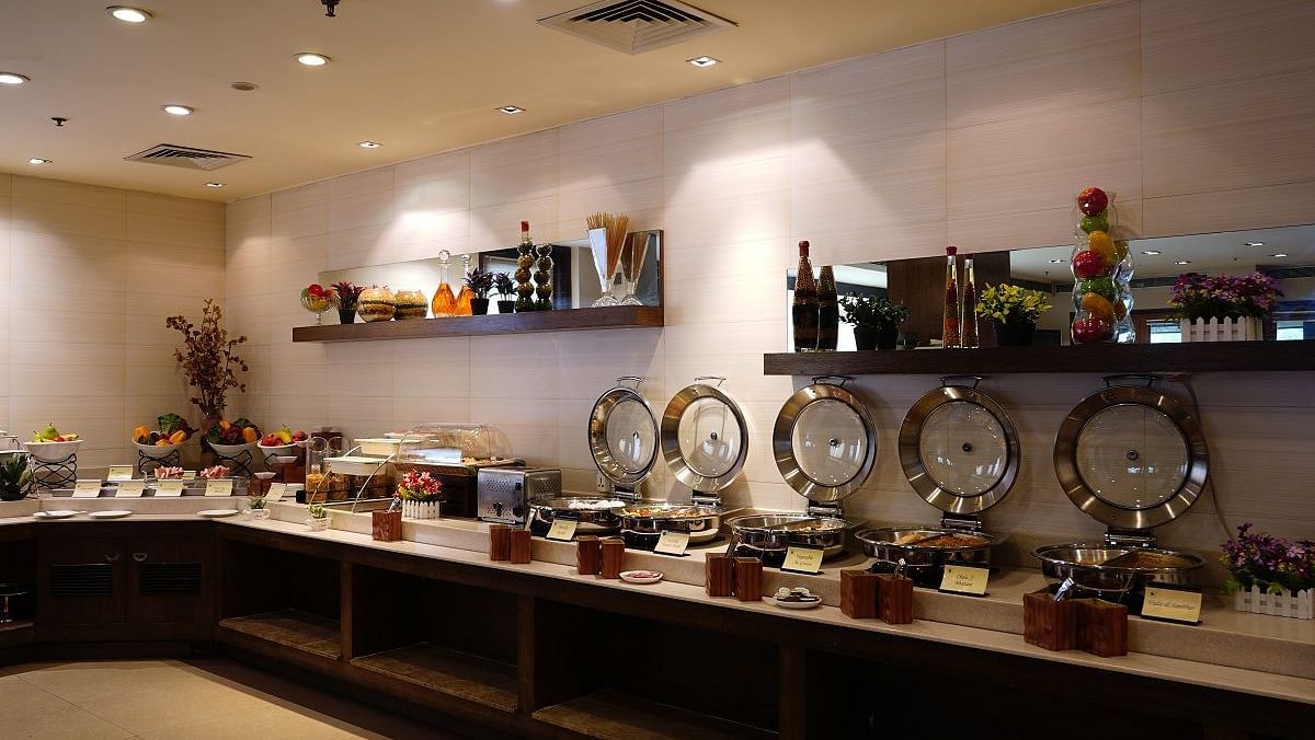 Buffet of breakfast items at Shervani Nehru Place, New Delhi