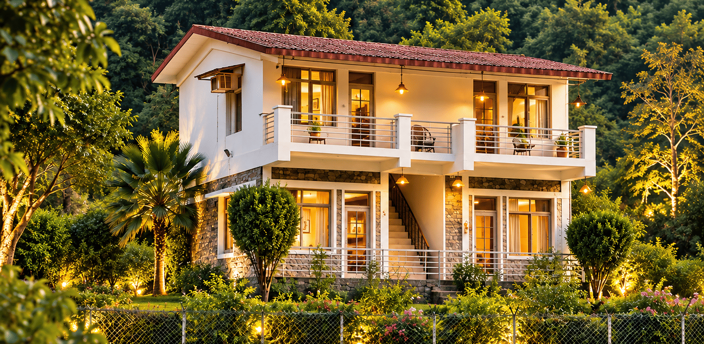 Facade of Mohan Chetti by eastlynn experiences surrounded by lush green hills.