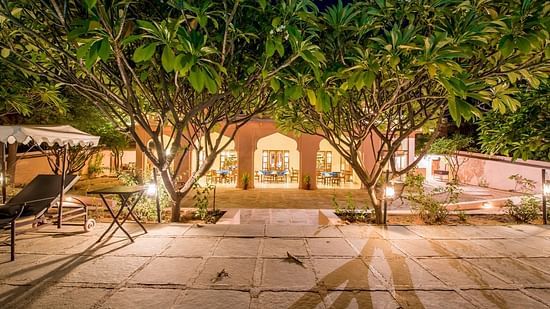 outside sitting area of the Hotel Dev Vilas
