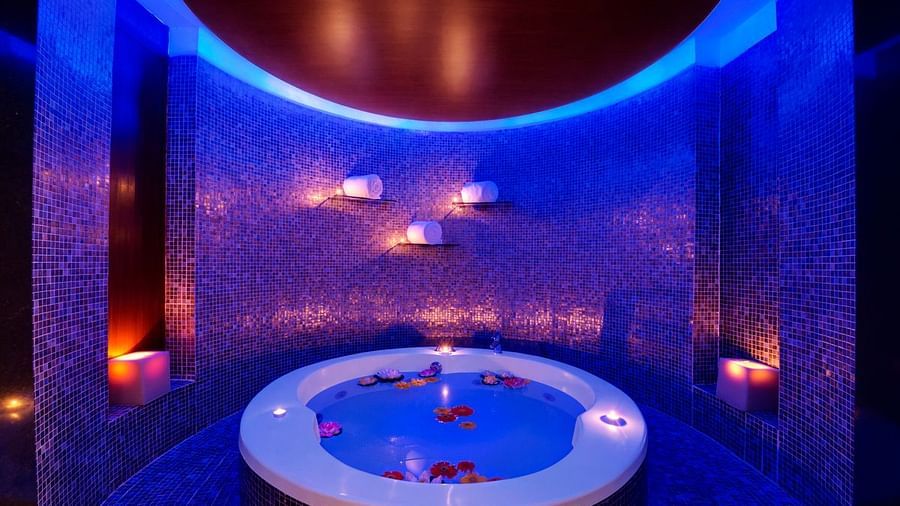Our in-house spa and salon, Myra, looks euphoric in purple lighting