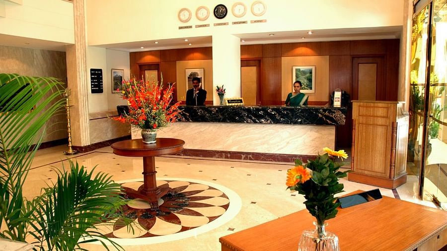 Lobby with plants at Beverly Hotel Chennai