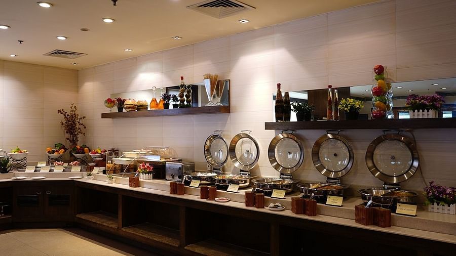 Buffet of breakfast items at Shervani Nehru Place, New Delhi